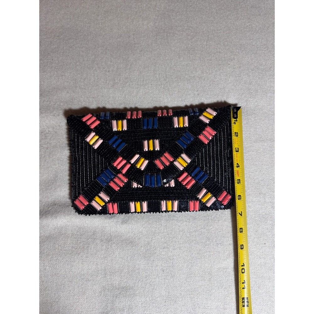Urban Expressions Beaded Sequin Envelope Clutch Black Multicolor Evening Bag - Picture 7 of 7